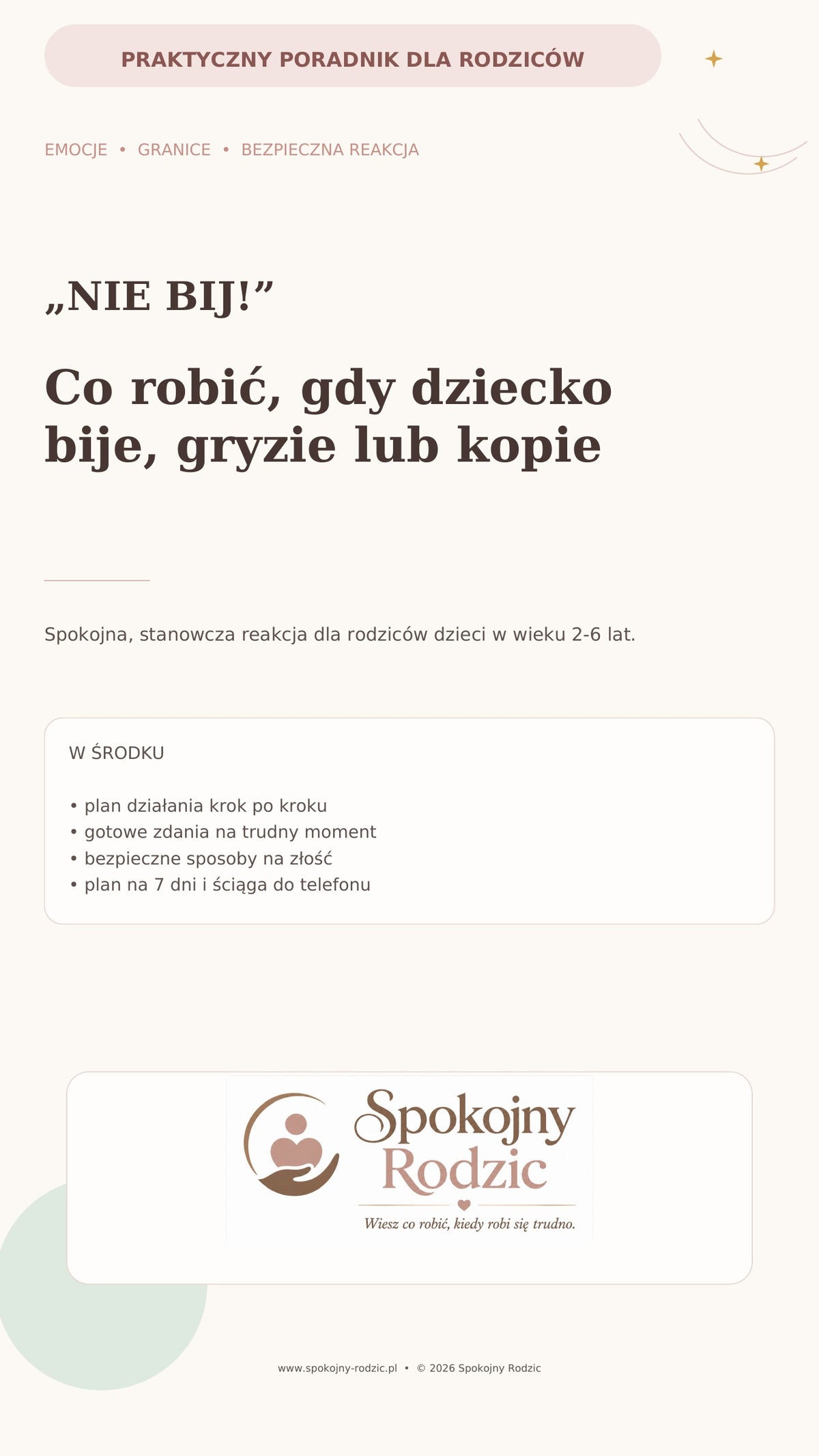 Okładka poradnika „Nie bij!” — co robić, gdy dziecko bije, gryzie lub kopie