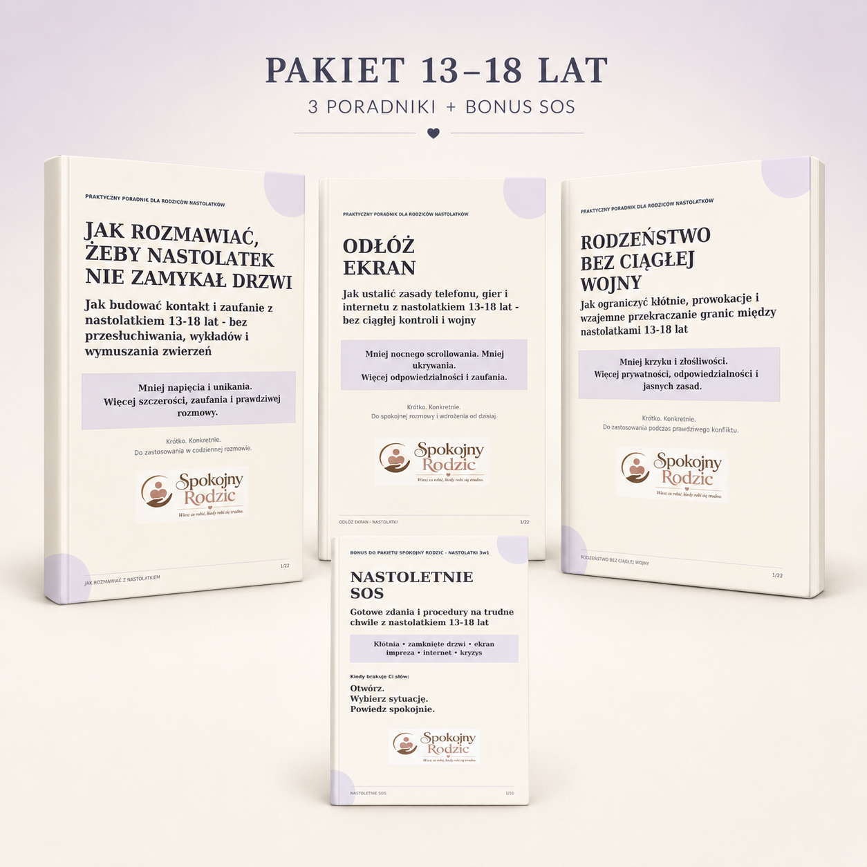 Pakiet Spokojny Rodzic 3 w 1 dla nastolatków 13–18 lat: Jak rozmawiać, żeby nastolatek nie zamykał drzwi, Odłóż ekran, Rodzeństwo bez ciągłej wojny i bonus Nastoletnie SOS