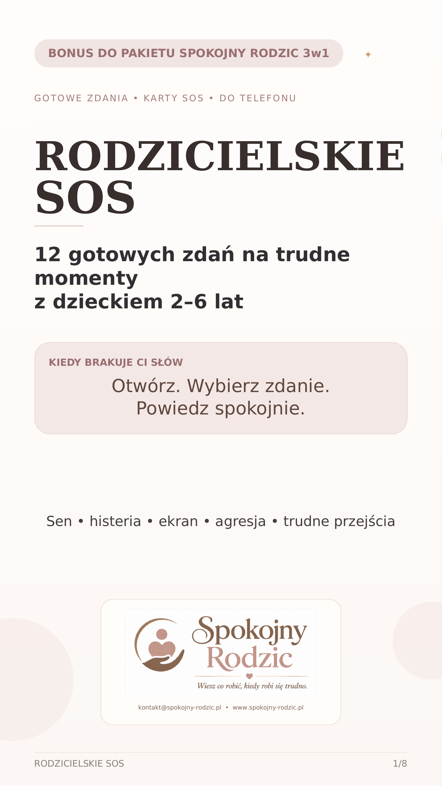Finalna okładka bonusu Rodzicielskie SOS z logo Spokojny Rodzic