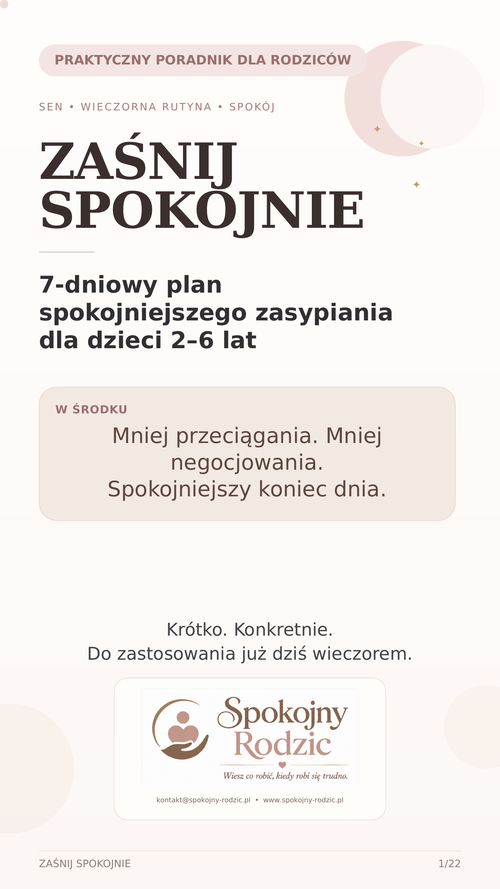 Okładka poradnika Zaśnij spokojnie — 7-dniowy plan spokojniejszego zasypiania dla dzieci 2–6 lat
